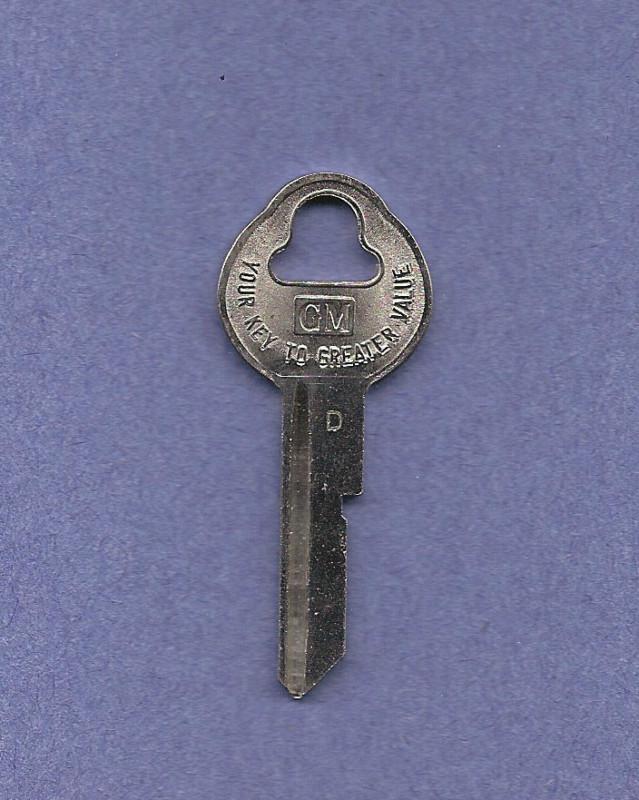 Vintage gm "d" key blank, general motors, chevy, chevrolet
