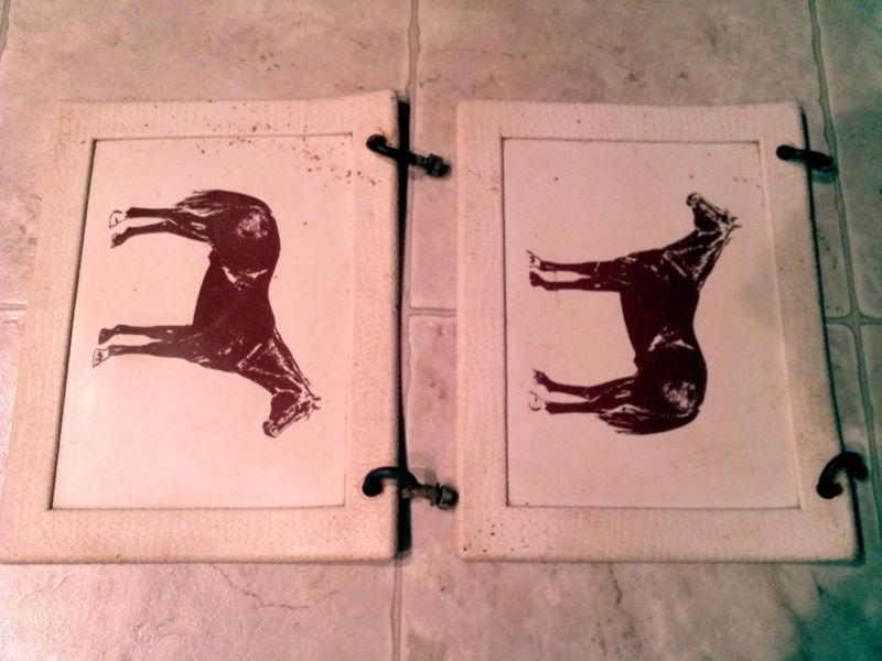 Vintage white pair fender mud flaps with horse picture