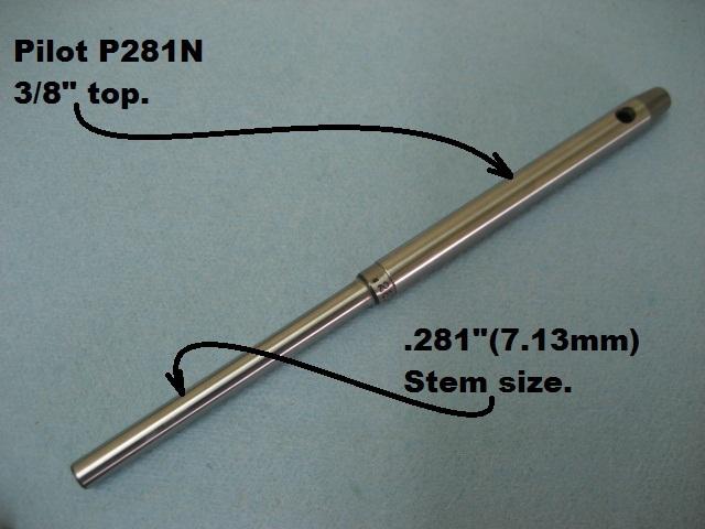 Pilot for all 3/8" top valve seat cutting systems. .281" (7.13mm) stem size