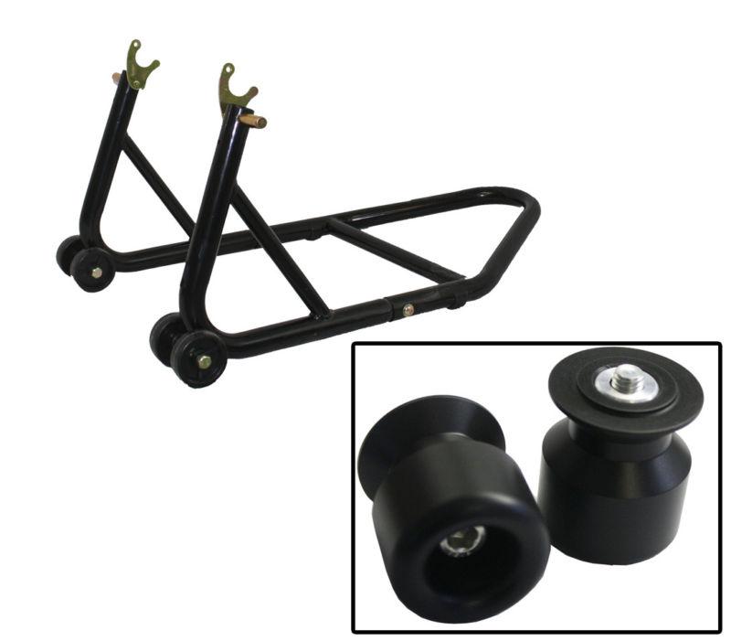 Aluminum black rear stand w/ slider spools black stp aprilia rsv mille s&r