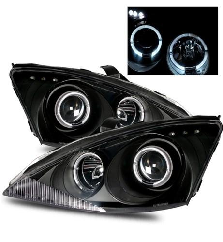 00-04 ford focus aftermarket 7000k led angel eye halo black projector headlights