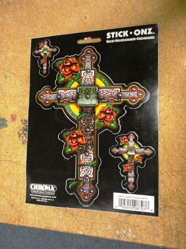 Chroma cross hearts decal sticker 6 x 8 free shipping 