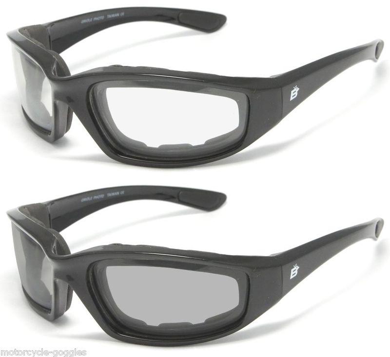 Motorcycle riding glasses 2 pair day and night padded sunglasses clear & smoke