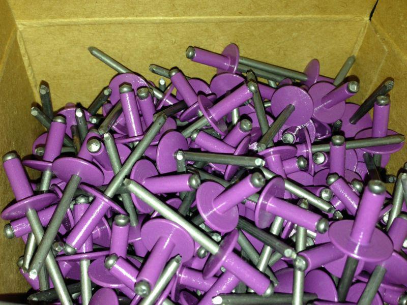 250 purple large head 3/16" aluminum pop rivets with steel shank,imca,nascar