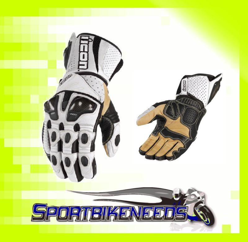 Icon overlord long glove leather white black x-large xl