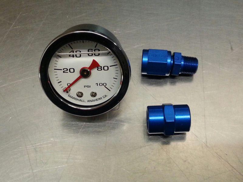Gm fuel rail adapter schrader valve ls1 ls6 w/100 psi liquid filled gauge