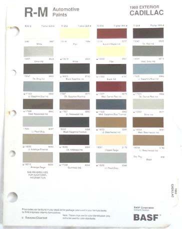 1988 cadillac r-m  color paint chip chart all models original 