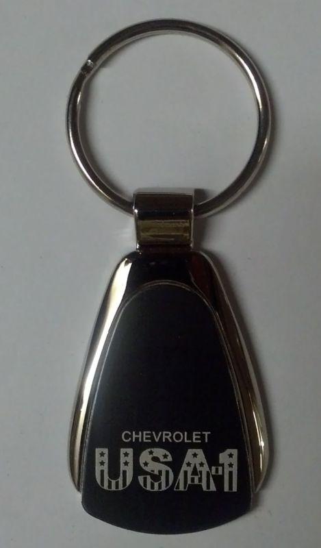 Chevrolet usa-1 silver color metal with black inlay teardrop keychain