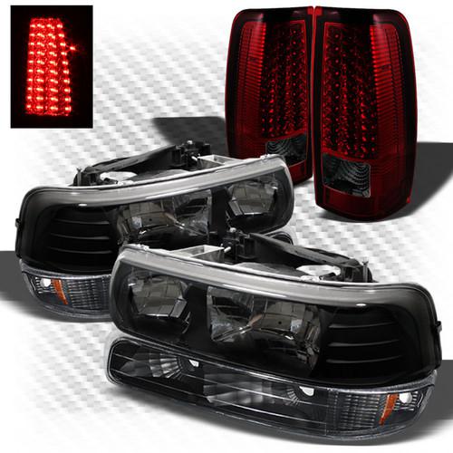 99-02 silverado black headlights + bumper lights + r/s led perform tail lights