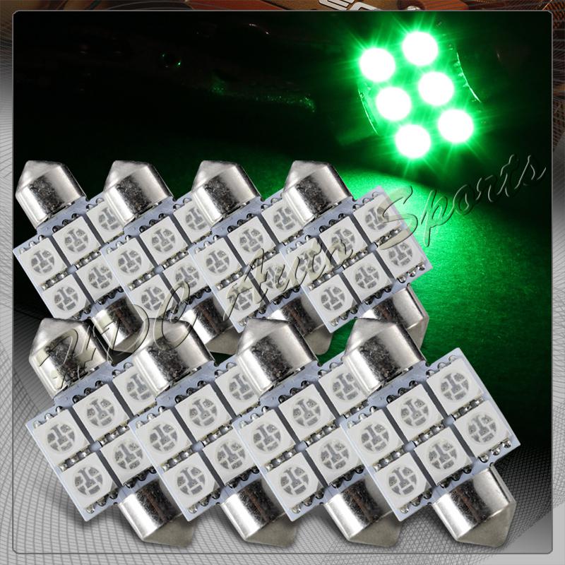 8x 31mm 6 smd green led festoon dome map glove box trunk replacement light bulbs