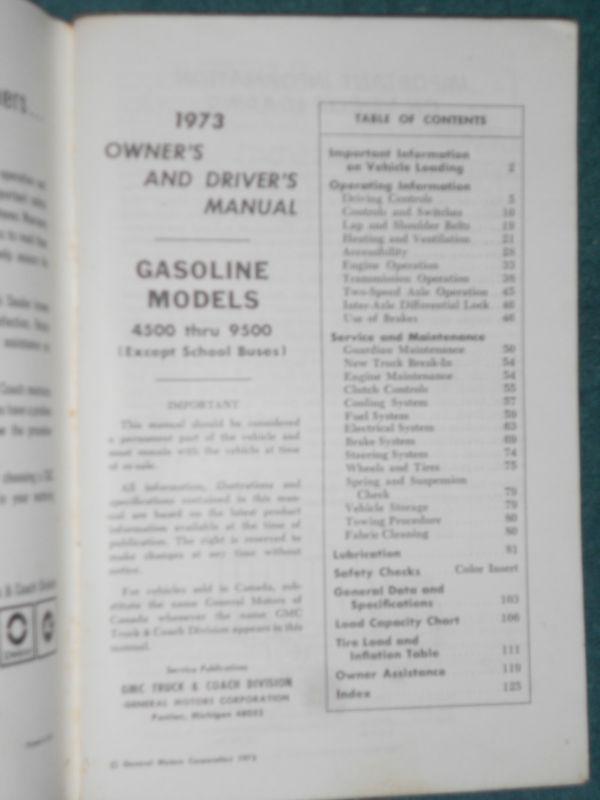 1973 GMC TRUCK OWNER'S MANUAL / 5000-8000 GASOLINE MODELS / ORIGINAL, US $19.50, image 2