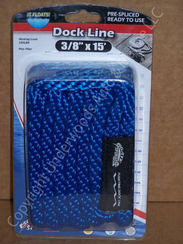 Blue dock line 3/8" x 15' floating mfp rope 12" loop boat docking new