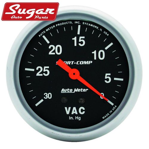 Auto meter gauge; vacuum; 2 5/8in.; 30inhg; mechanical; sport-comp