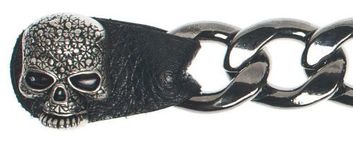 Premium black skull vest extender on black chrome/gunmetal chain made in u.s.a