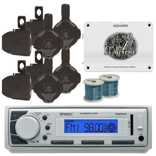Marine 1600w amplifier,4 marine 6.5&#034; speakers &amp; wires, usb aux am fm receiver