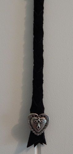 Peterbilt &amp; kenworth air horn pull, black leather silver heart &amp; cross concho