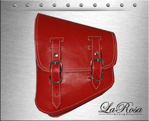 La rosa red leather white thread harley softail rigid left swing arm saddlebag