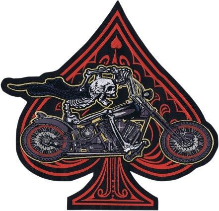 Lethal threat embroidered patch ace skeleton rider red/black 12&#034; x 13&#034;