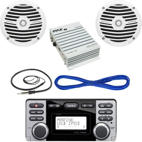 Clarion yacht cd-usb-mp3 receiver, 6.5" speakers, 240w amplifier, wire, antenna