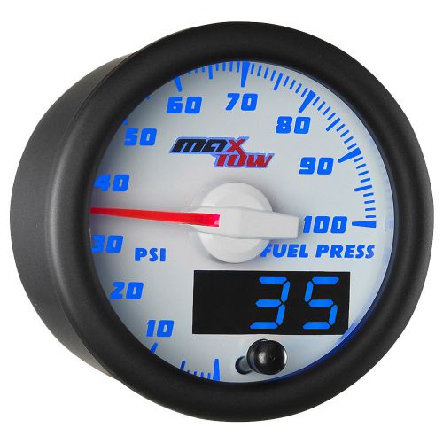 52mm white &amp; blue maxtow double vision 100 psi fuel pressure gauge - mt-wbdv11