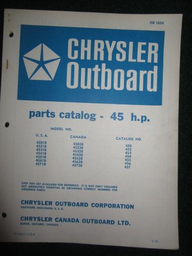 1968 chrysler outboard 45 hp parts catalog manual 45018 45218 45318 45418 45618+