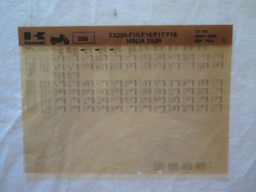 2001-2004 kawasaki motorcycle ex250 f16-18 ninja 250r microfiche parts catalog