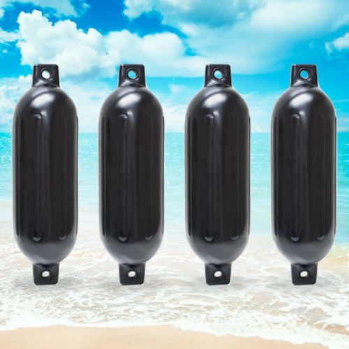 Twin eye ribbed boat fender 6.5" x 23" 4pcs inflatable vinyl mooring guard black