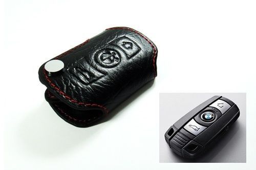 Leather remote smart key chain holder red stitch bmw e82 e88 1-series e90 m3 e92
