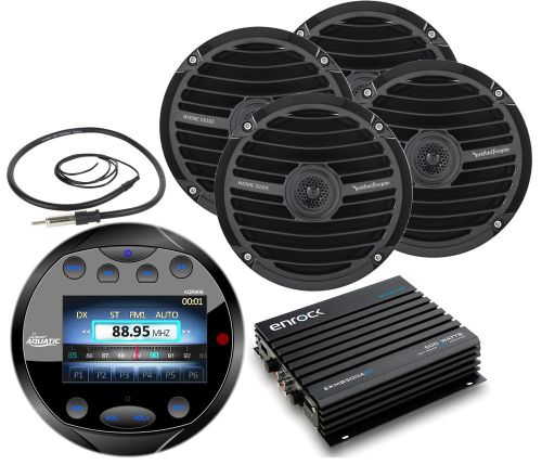 Black 6.5&#034;speakers,black round bluetooth aux marine radio,antenna,400w amplifier