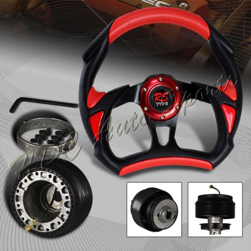 320mm black/red leather battle type 6 hole steering wheel + for mitsubishi hub