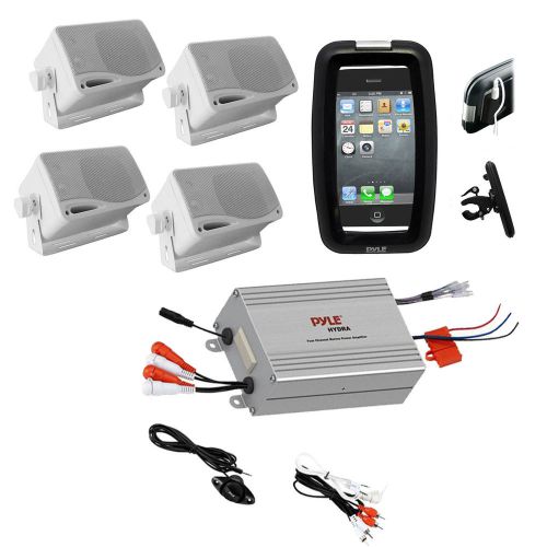 Boat marine grade outdoor use amplifier w/ipod input, 4 box speakers, phone case