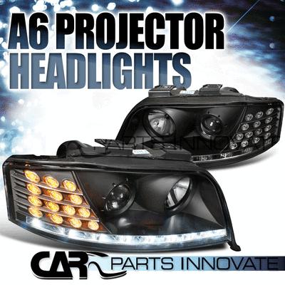 Fit audi 02-04 a6 black led drl projector headlight+led signal+auto level motor