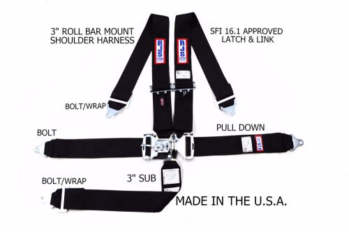 Rjs  sfi 16.1 5 point 3&#034; latch &amp; link harness belt roll bar black 50502-18-23