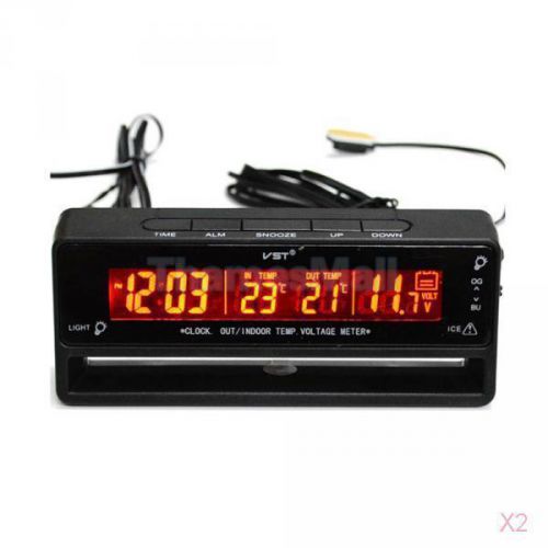 2x auto car digital lcd monitor thermometer voltage meter alarm clock ts-7010v