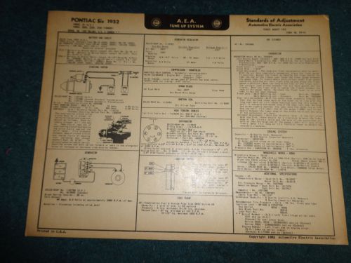 1952 pontiac  6cyl wiring diagram &amp; tune-up chart / free shipping!!