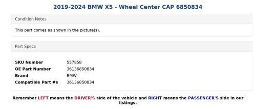 2019-2024 BMW X5 - Wheel Center CAP 6850834, US $21.99, image 4