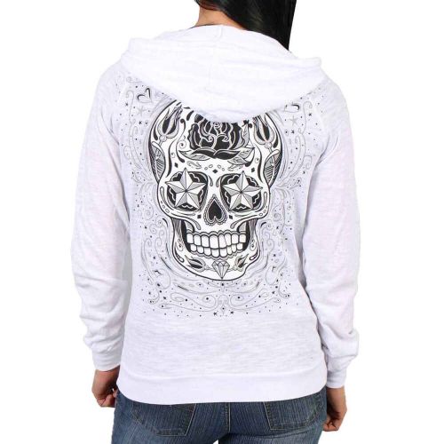 Hot leathers glz4237 ladies 'sugar skull' lightweight slubby hooded white hoodie