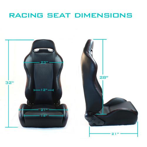 PAIR BLACK PVC LEATHER RED STITCH FULLY RECLINABLE TR STYLE RACING SEATS+SLIDER, US $81.99, image 4