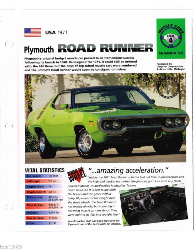 1971 PLYMOUTH Hemi 426 ROAD RUNNER IMP Brochure, US $10.00, image 3