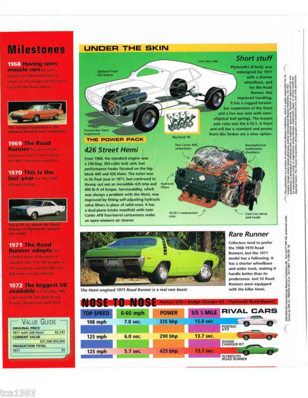 1971 PLYMOUTH Hemi 426 ROAD RUNNER IMP Brochure, US $10.00, image 4