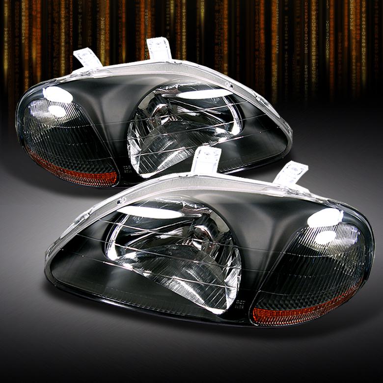 Black 96-98 honda civic 2/3/4dr crystal headlights lamps lights left+right pair