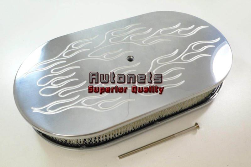 Polished 15x2 flamed oval aluminum air cleaner universal fit breather fire