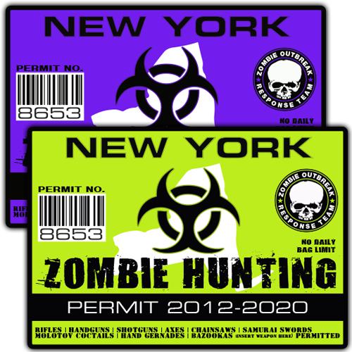 New york zombie outbreak response team decal zombie hunting permit stickers a