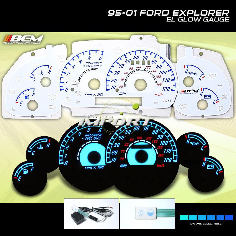 1995-2001 ford explorer xlt xls el reverse glow gauge white cluster face switch
