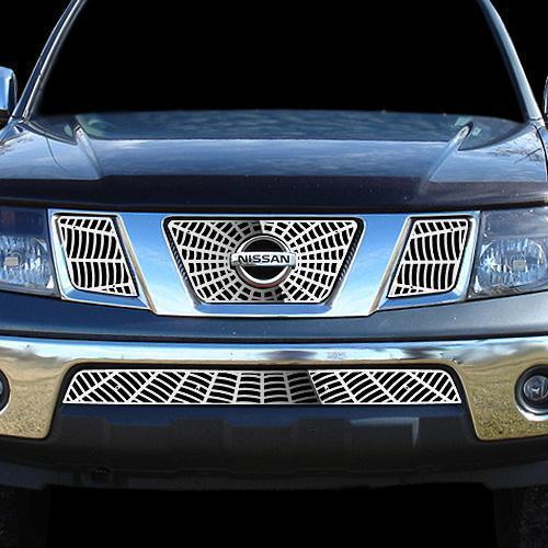 Nissan frontier 05-08 spider web polished stainless truck grill insert add-on