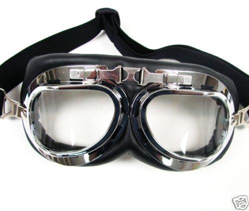 Wwii raf aviator pilot motorcycle scooter moped half helmet goggles clear lens
