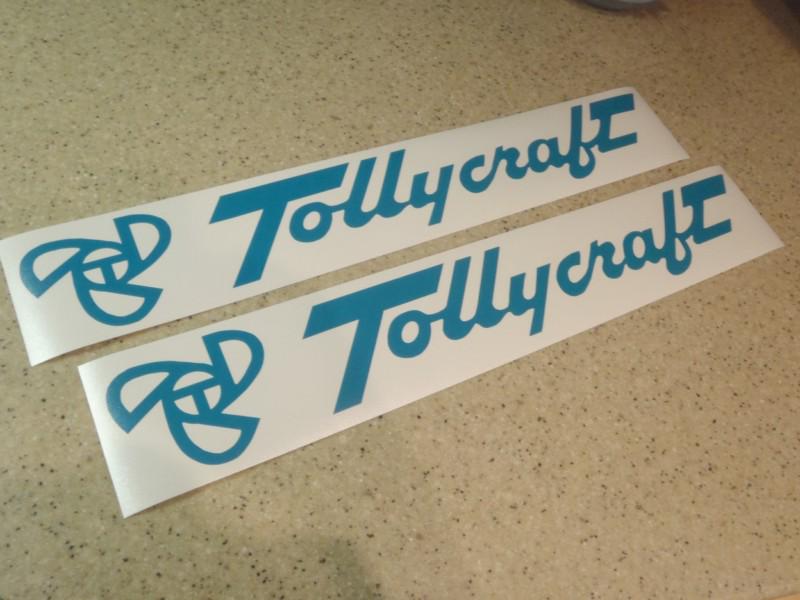 Tollycraft vintage boat decal die cut teal 18" 2-pak free ship + free fish decal