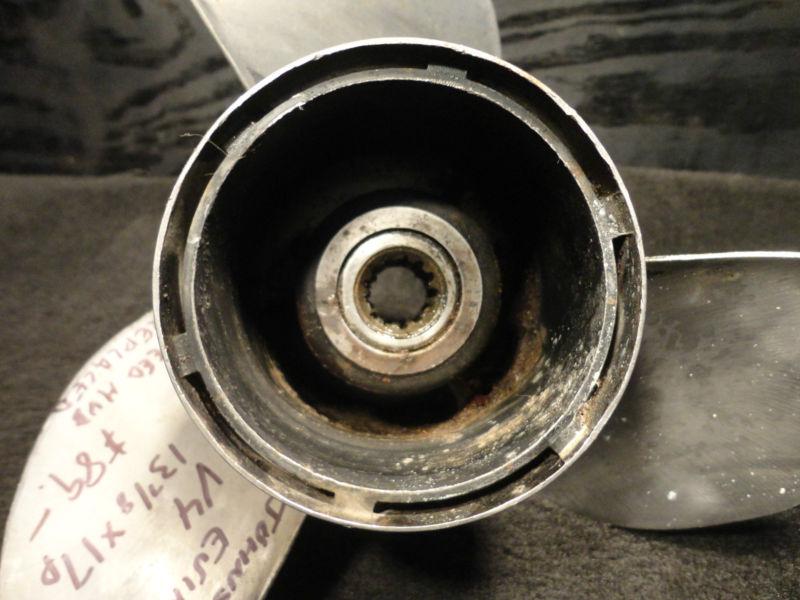 USED JOHNSON/EVINRUDE 13 7/8 x 17p SST V4 STAINLESS STEEL PROPELLER BOAT PROP, US $44.50, image 2