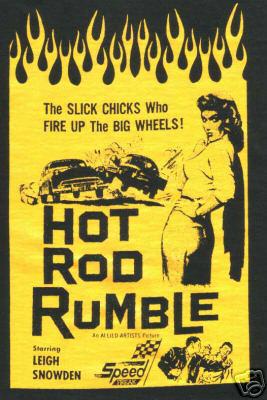 Hot rod rumble t shirt vintage 1950's car drag ford chevy ratrod flames!
