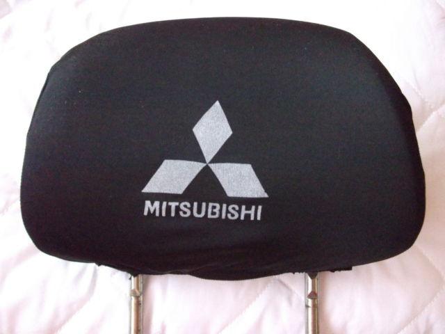 Set 2 pcs. headrest covers mitsubishi head rest logo emblem pad black lancer 